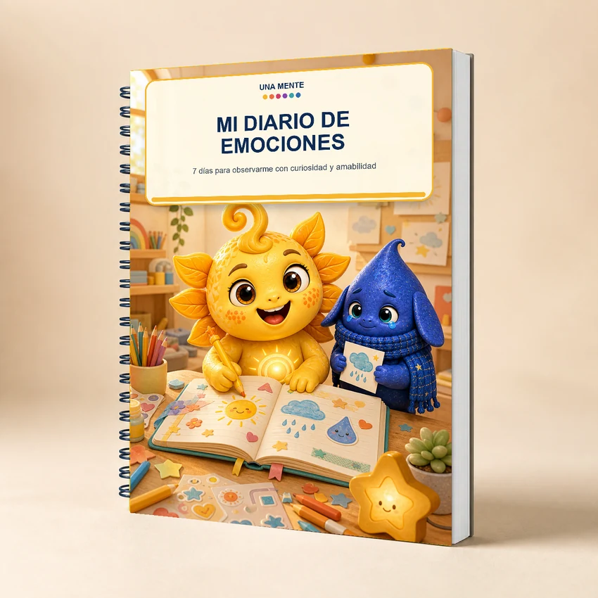 Mockup físico de Mi Diario de Emociones con la misma capa del PDF
