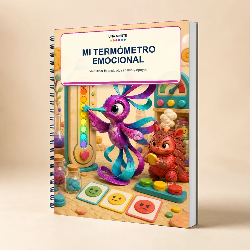 Mockup físico de Mi Termómetro Emocional con la misma capa del PDF